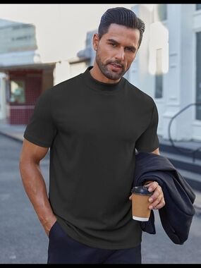 COOFANDY Mens Mock Turtleneck Shirts Short Sleeve Casual Basic Ribbed Tshirt